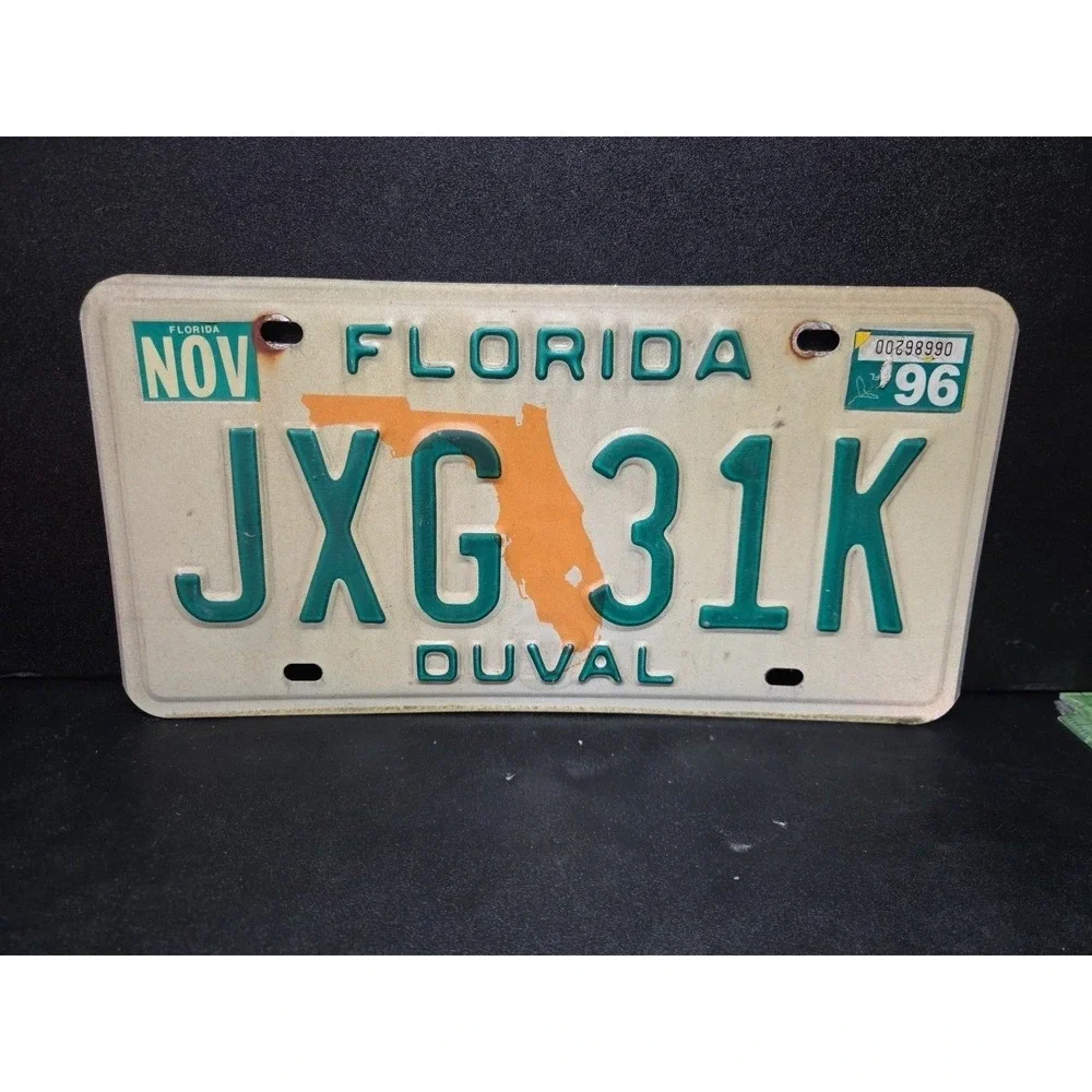 Florida Vintage 1996 License Plate Duval County JXG 31K Green Orange Tag